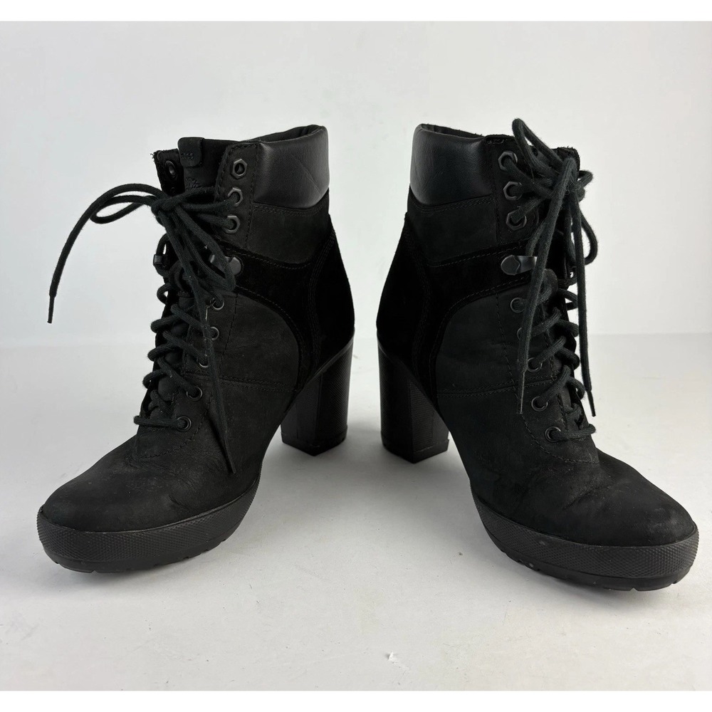 Size 6 - Timberland Ladies Tillston Black Suede Lace-Up Ankle Boots, block heel